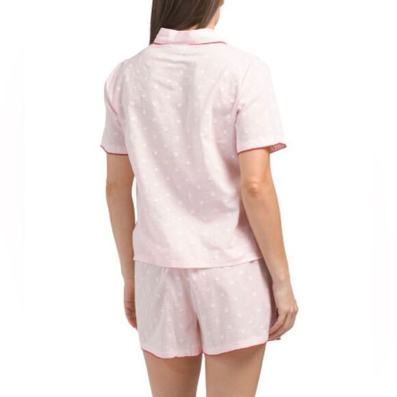 cupcakes and cashmere PinkβRed Swiss Heart Crochet Trim Cotton Shorty PJ Set - Picture 2 of 12